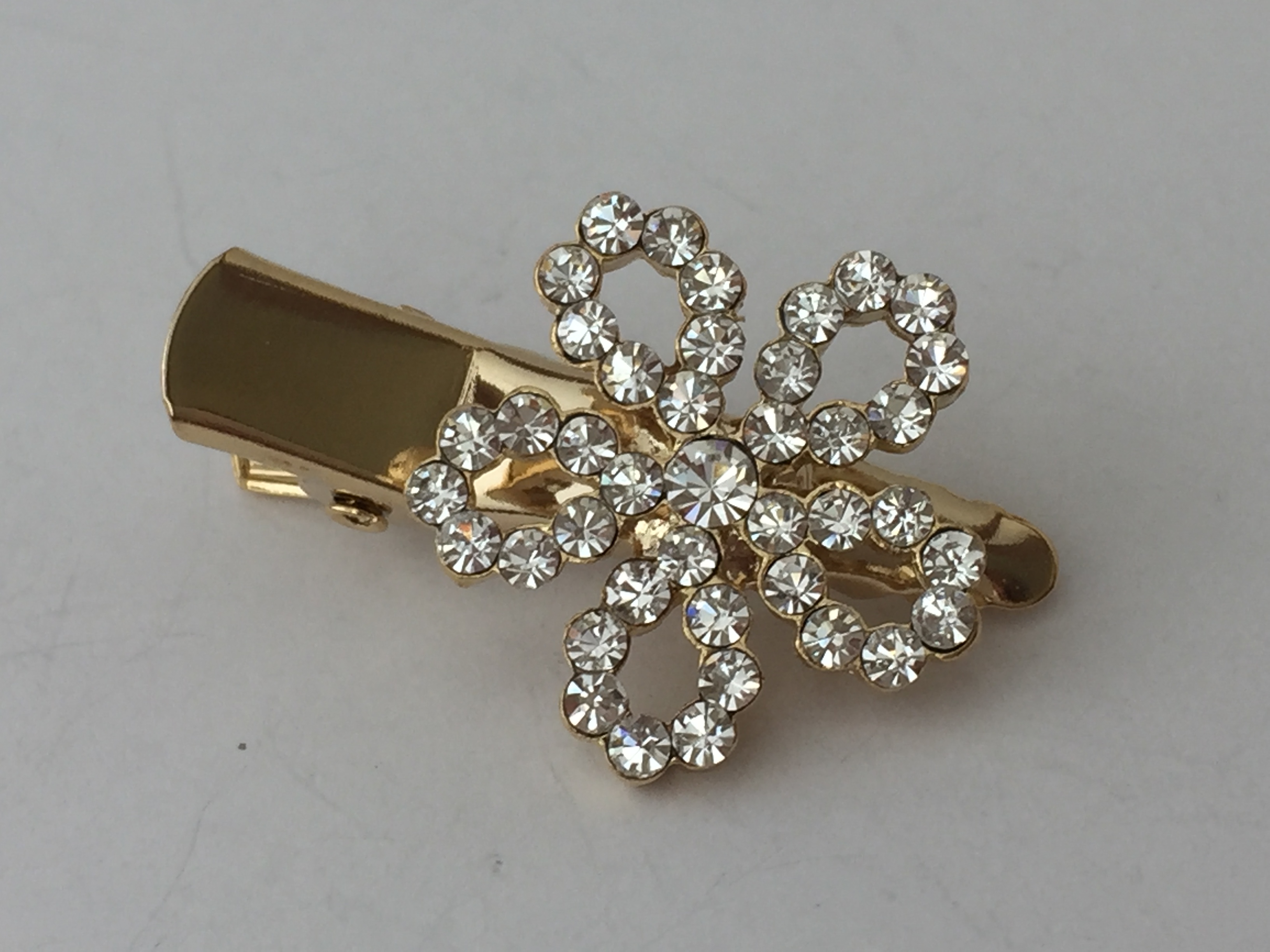 Floral White Stones Gold Hair Clip